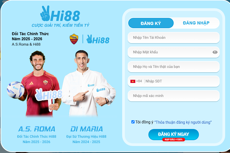 Giao diện Đăng Ký Hi88