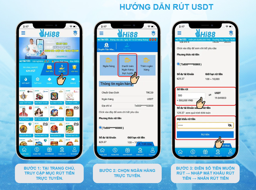 Hướng dẫn rút tiền Hi88